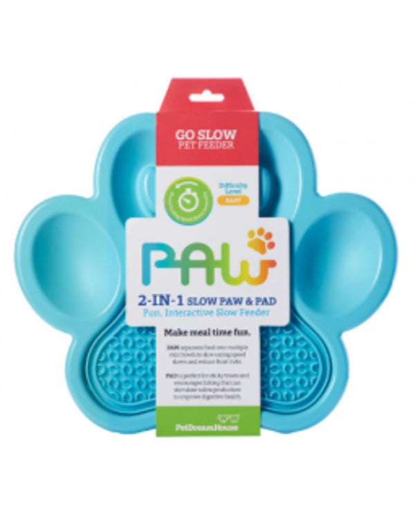 PetDreamHouse PAW 2-in-1 Pet Slow Feeder & Lick Pad, Blue, Large