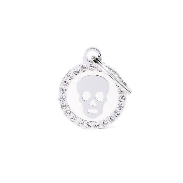 MyFamily Glam Skull Pet ID Tag, White, Small