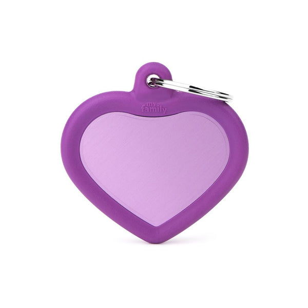MyFamily Hushtag Heart Aluminum Rubber Pet ID Tag, Purple/Purple, Medium