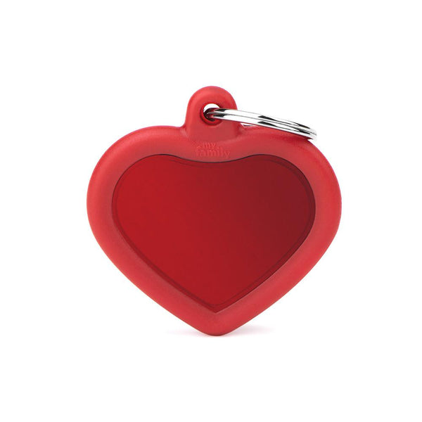MyFamily Hushtag Heart Aluminum Rubber Pet ID Tag, Red/Red, Medium