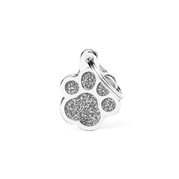 MyFamily Shine Glitter Paw Pet ID Tag, Silver