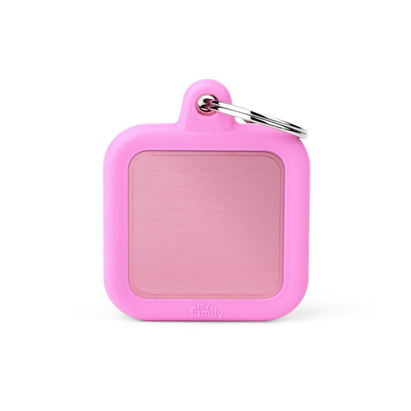 MyFamily Hushtag Square Aluminum Rubber Pet ID Tag, Pink/Pink, Medium