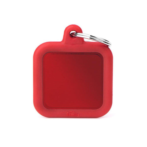 MyFamily Hushtag Square Aluminum Rubber Pet ID Tag, Red/Red, Medium
