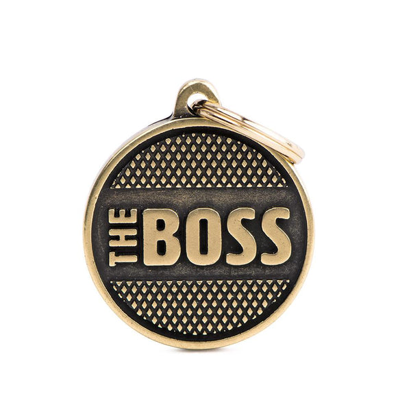 MyFamily Bronx Circle The Boss English Brass Pet ID Tag