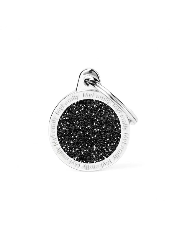 MyFamily Circle Glitter Pet ID Tag, Black