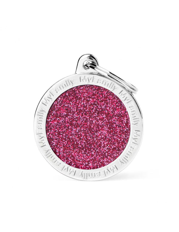 MyFamily Circle Glitter Pet ID Tag, Pink