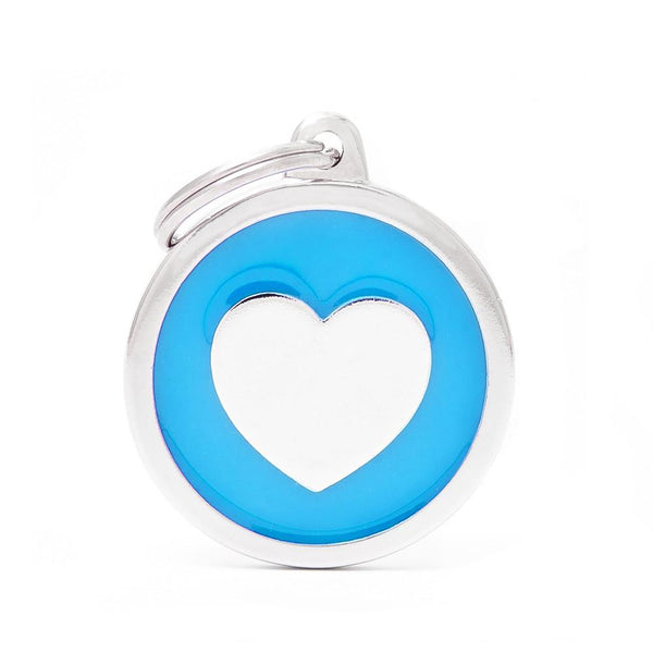 MyFamily Classic Circle Heart Pet ID Tag, Light Blue