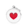 MyFamily Circle Heart Médaille d'identification pour animaux de compagnie, blanc/rouge