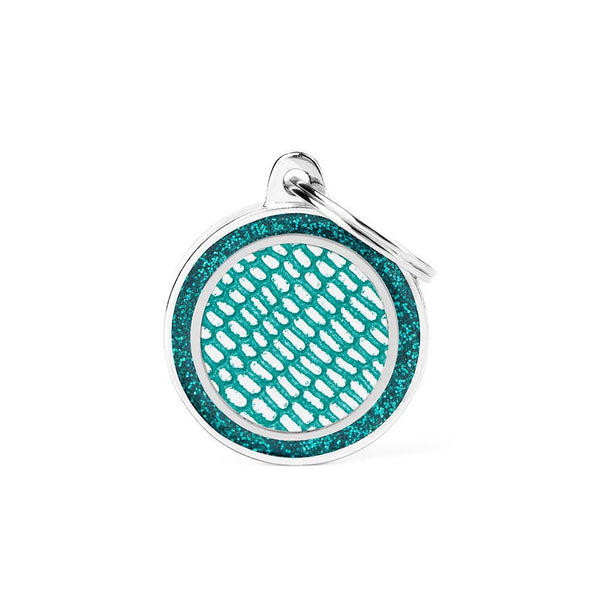 MyFamily Shine Leatherette Circle Saint Tropez Pet ID Tag, Turquoise