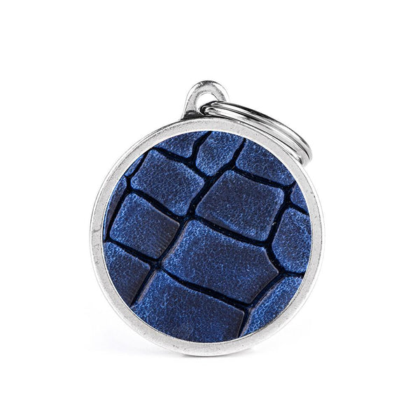 MyFamily Bronx Leather Circle Tucson Pet ID Tag, Blue