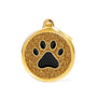 MyFamily Glitter Circle Paw Médaille d'identification pour animaux de compagnie, Doré/noir