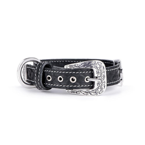 MyFamily El Paso Genuine Leather Dog Collar, Black