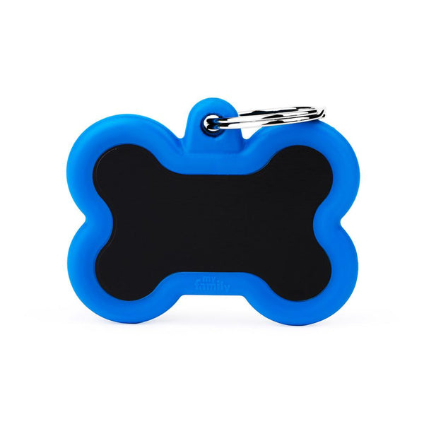MyFamily Hushtag Bone Aluminum Rubber Pet ID Tag, Black/Blue