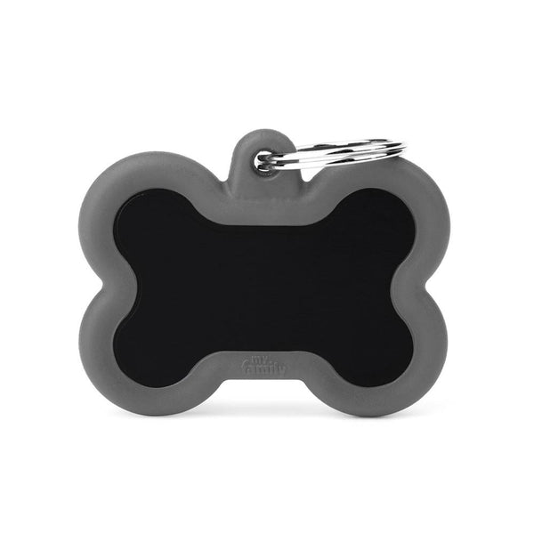 MyFamily Hushtag Bone Aluminum Rubber Pet ID Tag, Black/Grey