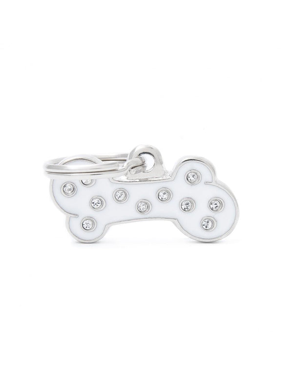 MyFamily Bone Strass Pet ID Tag, White