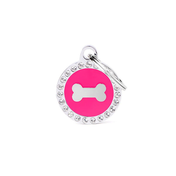 MyFamily Glam Circle Bone Pet ID Tag, Pink