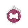 MyFamily Glitter Circle Bone Médaille d'identification pour animaux de compagnie, rose/blanc