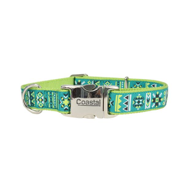 Ribbon Adjustable Collar with Metal Buckle for Dogs, Lime Southwest Stars