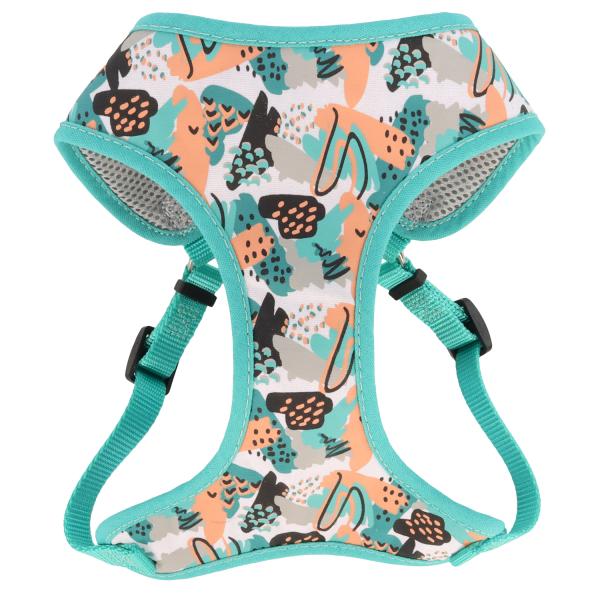 Ribbon Designer Wrap Adjustable Dog Harness, Teal Sketched Abstract
