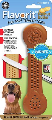 Pet Qwerks Flavorit Jouet Os en Nylon Infusé Saveur Beurre de Cacahuète pour chiens