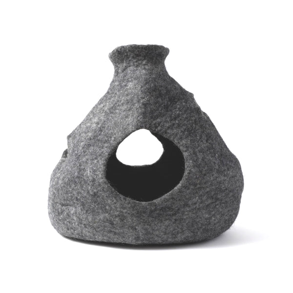 Dharma Dog Karma Cat Purr-a-Boo Cave Felted Wool Cat Bed, Grey