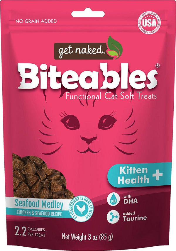 Get Naked Biteables Friandises pour chatons Kitten Health Plus Méli-mélo de fruits de mer