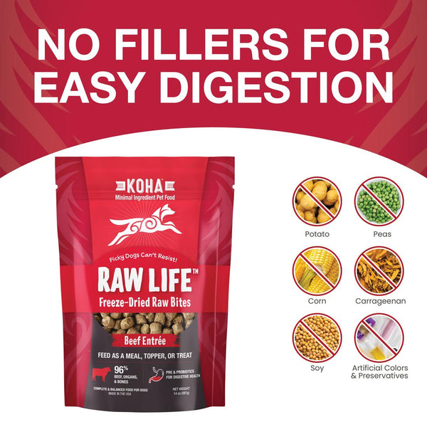 KOHA Raw Life Beef Entree Freeze-Dried Raw Bites for Dogs