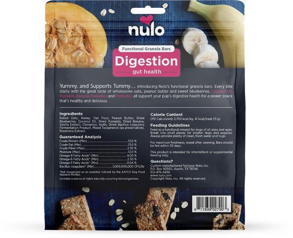 Nulo Barres Granola fonctionnelles Digestion Citrouille & Banane Friandises pour chiens