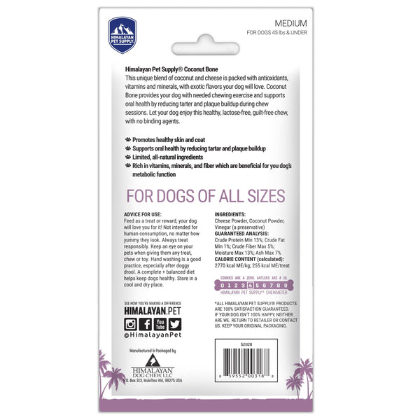 Himalayan Pet Supply Health & Wellness Coconut Bone Dog Treats, Medium,