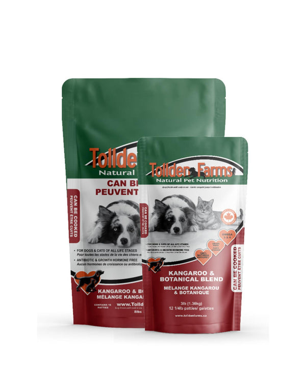 Tollden Farms Kangourou & Mélange Botanique Nourriture congelée pour chiens et chats