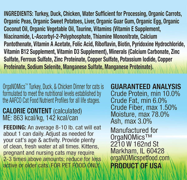 Organomics Turkey, Duck & Chicken Dinner Pate Wet Cat Food Can