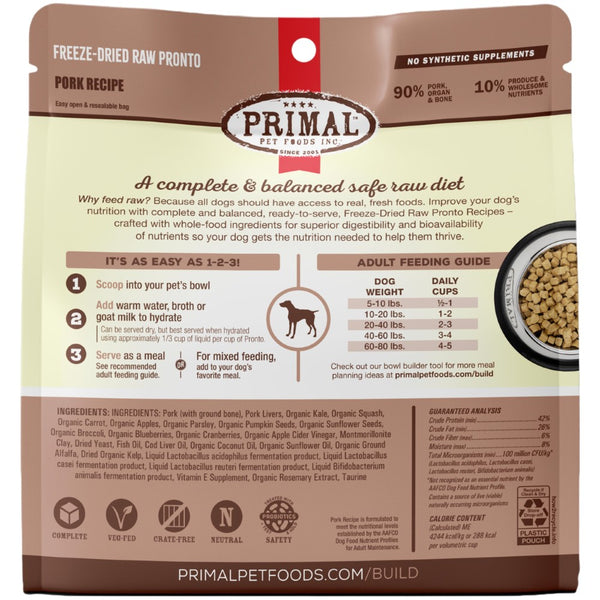 Primal Pronto Raw Freeze-Dried Pork Recipe Dog Food