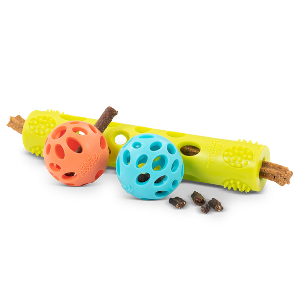 Messy Mutts Totally Pooched Huff'n Puff Two Ball & Stick Fetching Dog Toy Set