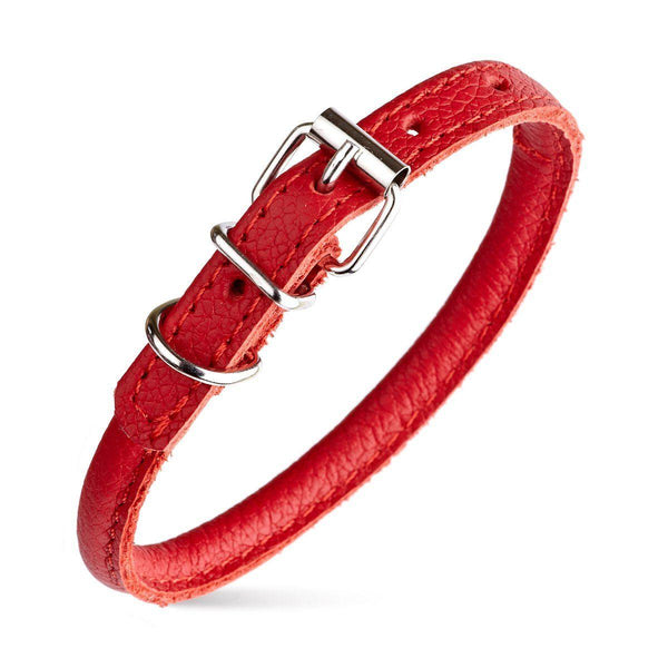 Dogline Round Leather Collar, Red