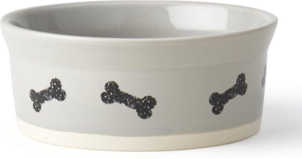 PetRageous Classy Bones Stoneware Pet Bowl, Light Gray/Natural