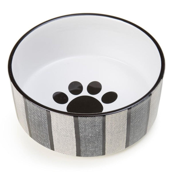 PetRageous Pinstripe Stoneware Pet Bowl, Gray/Black