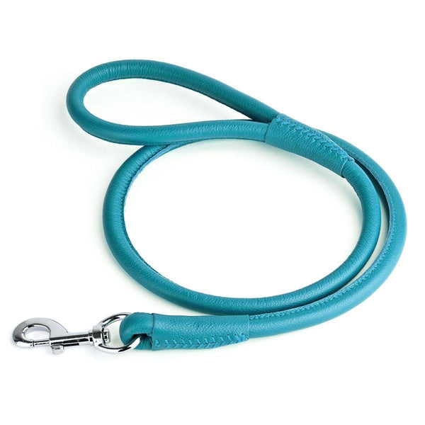 Dogline Soft Leather Round Dog Leash, Teal