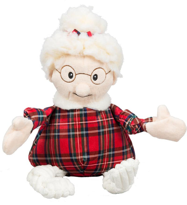 HuggleHounds HuggleFleece Mrs Claus Knottie with Tartan Plaid Dog Toy