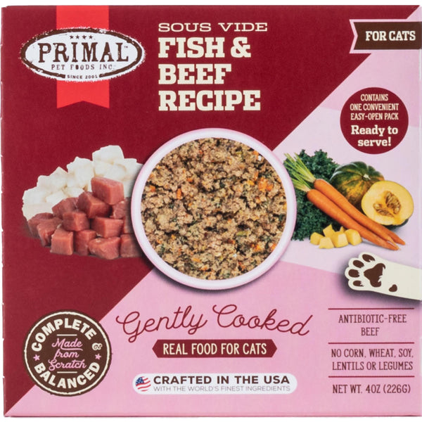 Primal Recette poisson et bœuf doucement cuite sous vide nourriture surgelée pour chat, 4 oz