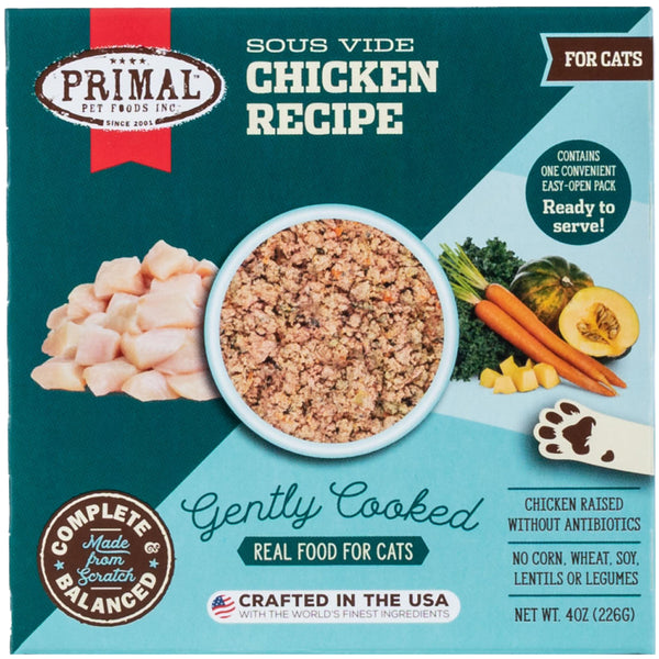 Primal Recette poulet et canard doucement cuite sous vide nourriture surgelée pour chat, 4 oz