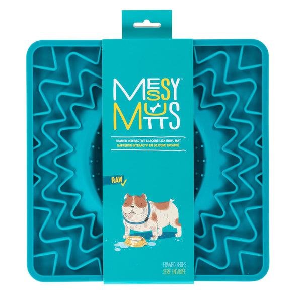 Messy Mutts Tapis de bol à lécher interactif en silicone avec cadre pour chien Bleu