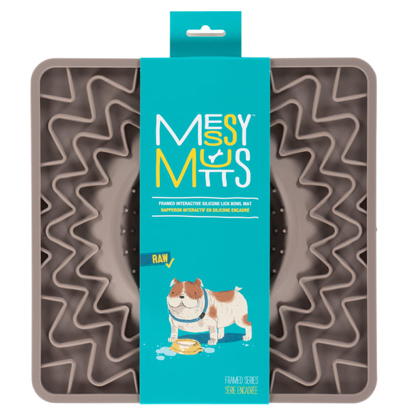 Messy Mutts Tapis de bol à lécher interactif en silicone encadré pour chien Mangeoire lente Gris