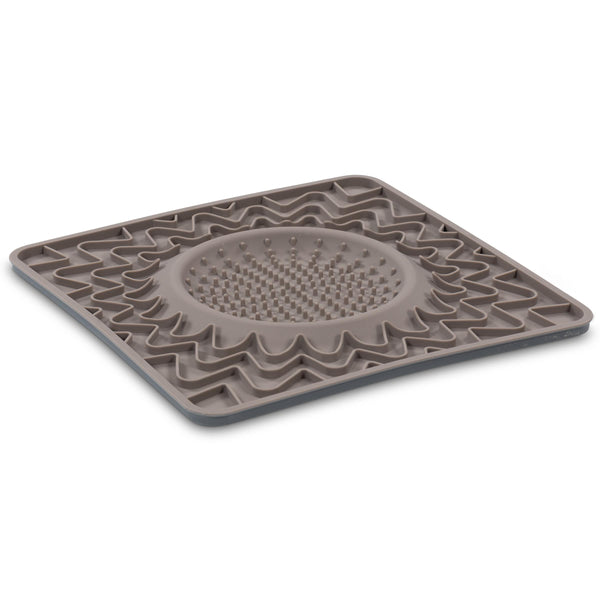 Messy Mutts Tapis de bol à lécher interactif en silicone encadré pour chien Mangeoire lente Gris