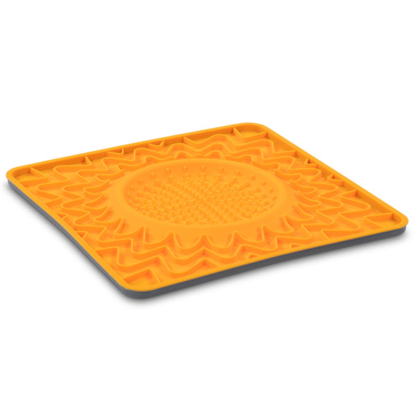 Messy Mutts Tapis de bol à lécher interactif en silicone encadré pour chien Mangeoire lente Orange