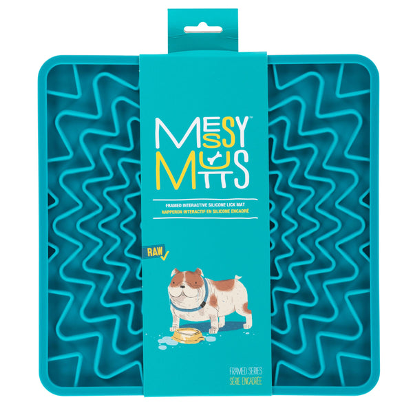 Messy Mutts Tapis de léchage interactif en silicone avec cadre pour chien Bleu