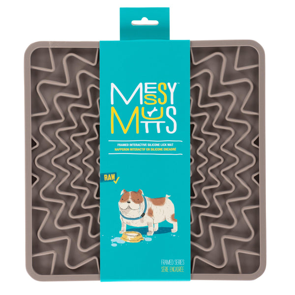Messy Mutts Tapis de léchage interactif en silicone avec cadre pour chien Mangeoire lente Gris