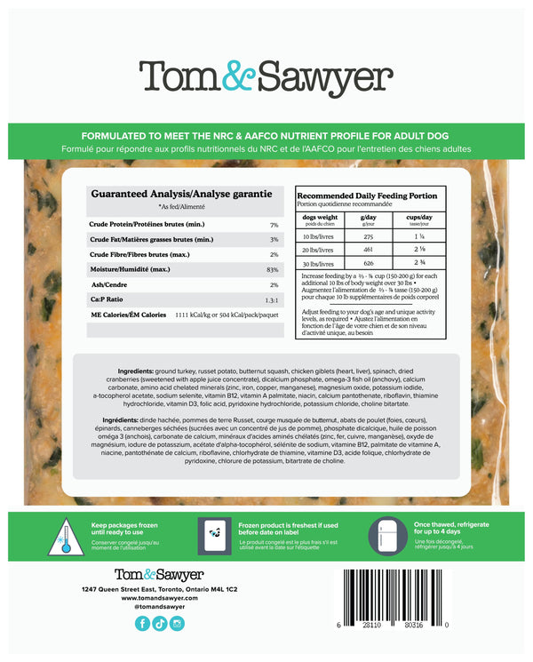Tom&Sawyer Turkey Gobbler Frozen Dog Food