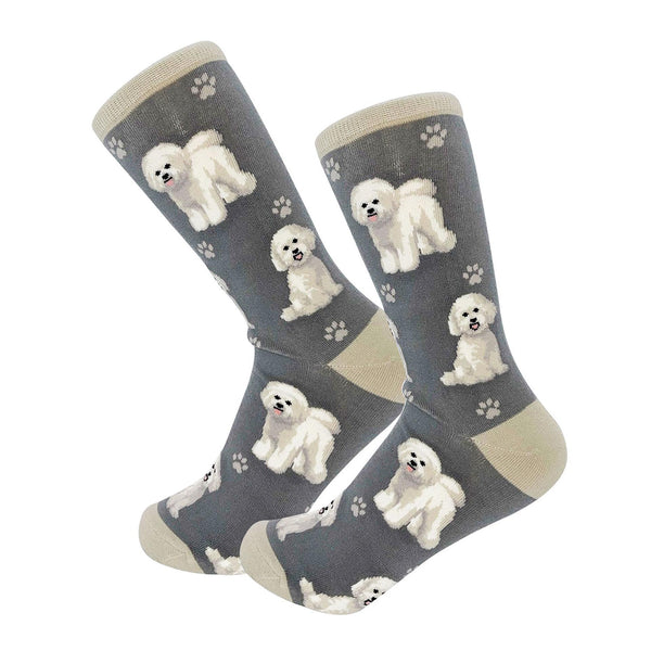 Happy Tails Socks by E&S Pets Unisex Novelty Crew Socks, Bichon Frise, 14-in