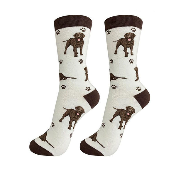 Happy Tails Socks by E&S Pets Unisex Novelty Crew Socks, Chocolate Labrador, 14-in