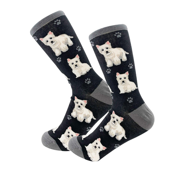 Happy Tails Socks by E&S Pets Unisex Novelty Crew Socks, Westie, 14-in